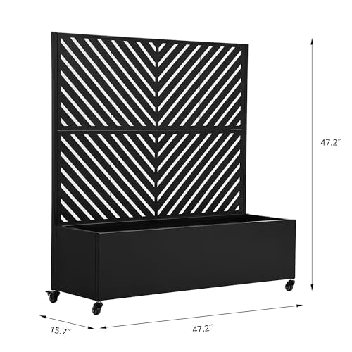 Metal Raised Garden Bed with Trellis and Wheels, 47"x47"x16" (Black-Arrow) - color: Black-arrow, size: 47"x47"x16"