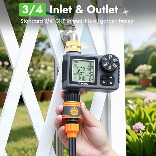 Sprinkler Timer with Brass Inlet, Water Timer for Garden Hose with Auto/Manual/Rain Delay Mode, Easy Setup Hose Timers for Lawn, Garden, Vacation Watering,1 Outlet - size: 1-Zone-T