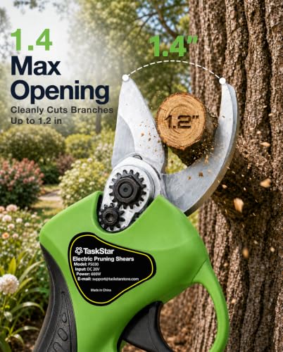 TaskStar 2-in-1 Pole Pruning Shears: 1.4" Max Power Pruner with 4.9-9 ft Pole for Cordless Tree Trimming, Brushless Motor, 4.0Ah Battery, SK5 Blade, 3 Modes Branch Cutter for Garden Maintenance - color: Green and Black