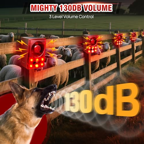 Solar Outdoor Motion Sensor Alarm, Dog Barking&Gunshot Sound,130db Loud - color: Red+Brown