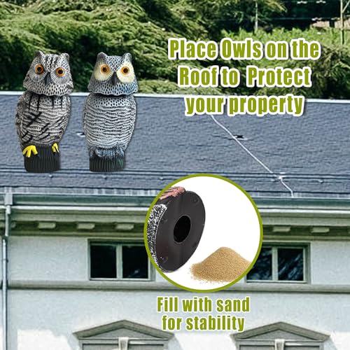 Owl Decoy to Scare Birds Away Scarecrow Fake Owl with Rotating Head (2 Pk) - color: Set C
