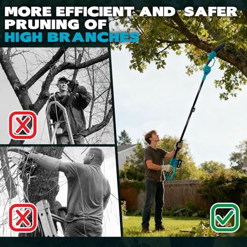 2-in-1 Cordless Chainsaw 8'' Electric Pole Saw for Tree Trimming - color: Cyan Blue, size: 8inch