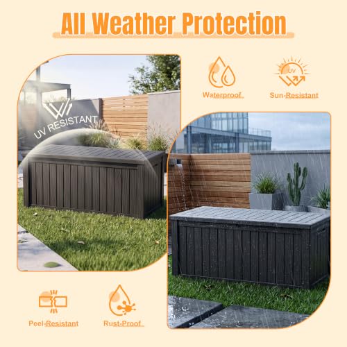 Outdoor Storage Box, 240 Gal Waterproof Resin Deck Box w/Support Rod - color: Black, size: 240 Gal