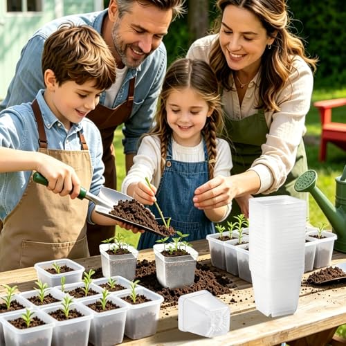 240 Pcs 3" Clear Square Nursery Pots, Seed Starter with Drainage Holes - color: Clear