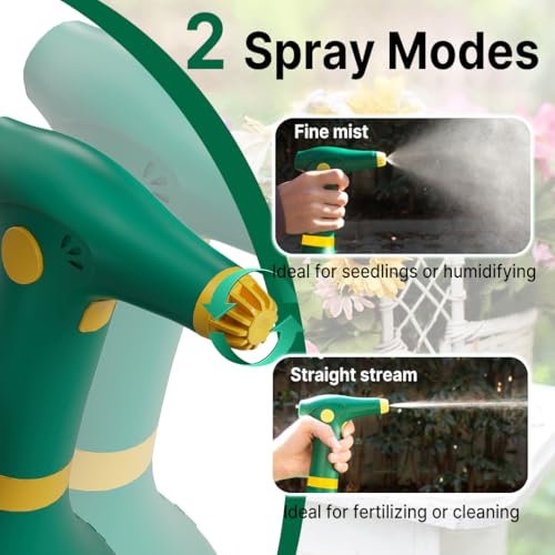 T TOVIA Electric Spray Bottle 1L, Battery Powered Plant Mister, 360 Degree Continuous Sprayer for Cleaning, Green