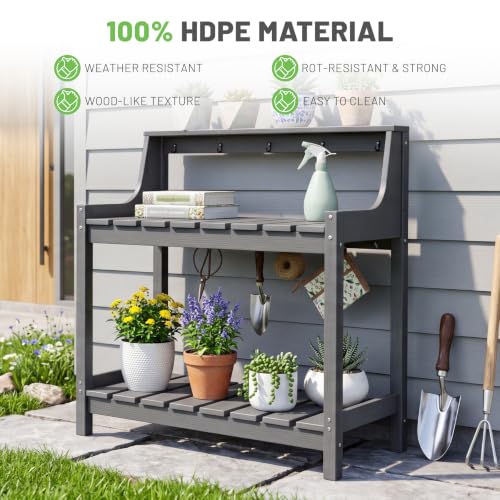Outdoor HDPE Garden Potting Bench Weatherproof Potting Table Outside - color: Gray