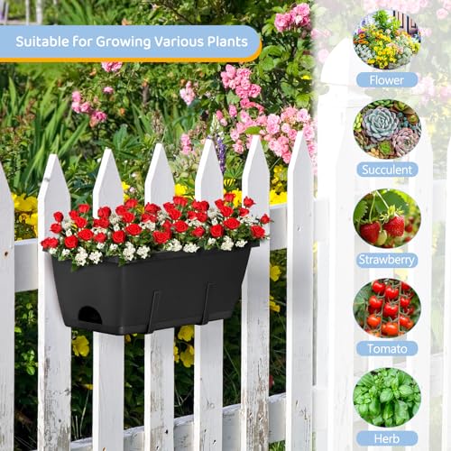 4 Pack Window Boxes Planters Railing Planter Box with Adjustable Brackets - color: Black+black Brackets