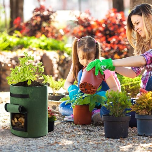 Delxo 5 Pack 7 Gallon Potato Growing Bags, Planter Garden Grow Bags with Flap, Double Layer Breathable Nonwoven Cloth for Planting,Vegetable,Tomato,Aeration Fabric Pots with Handles Green - size: 7 Gallon