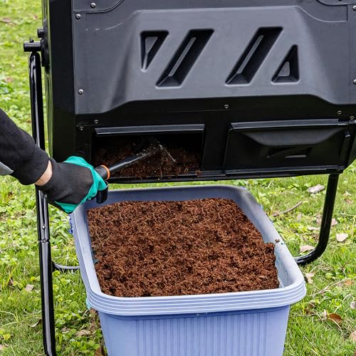 FixtureDisplays® 42 Gallon 28X24X36 Black Garden Waste Processing Bin, Dual Rotating Chambers, Outdoor Tumbler Design 15813NEW-NPF
