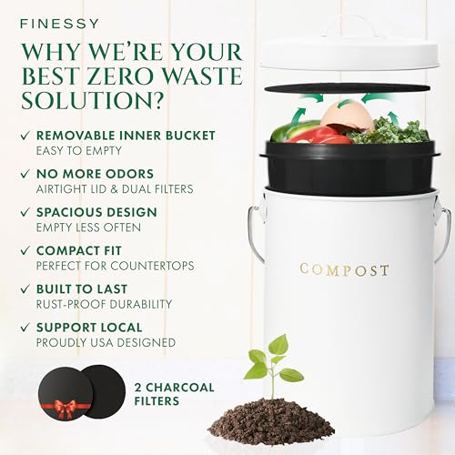 FINESSY Kitchen Compost Bin Countertop White, Indoor Composter 1.3 Gallon - color: Luxe White