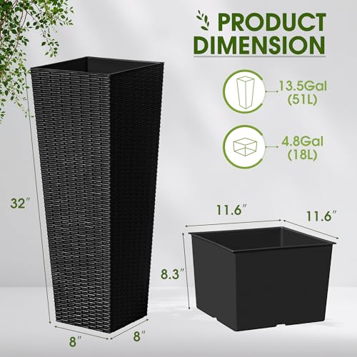 Devoko Resin 32'' Tall Planters, Large Taper Outdoor Planter - color: Black, size: 32" Set of 2