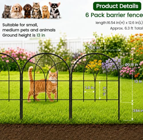 Decorative Garden Fence, 6.3 ft No Dig Flower Bed Border, 6 Pack - size: 6 Arched Panels-6.3ft(L)x16.54in(H)