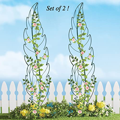 Metal Garden Trellis Plant Support Trellis for Climbing Vines Floral Vegetables Metal Trellis -Green Leaf Trellis Garden Decor Set of 2(Green) - color: Trellis-02