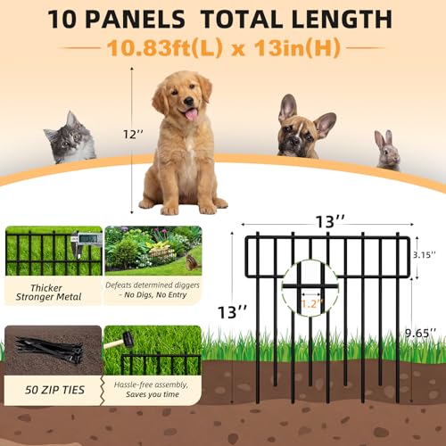 Heavy-Duty Garden Animal Barrier Fence - 3.75mm Thick, 1.2" Small Gap, 10 Pack Rustproof No Dig Panels for Yard, Garden, Dogs, Cats, Rabbits, Flower Beds,Patio, Deck, Vegetable Beds, Outdoor Enclosure - size: 10.83 ft(L) X 13 in(H), 10 Pack
