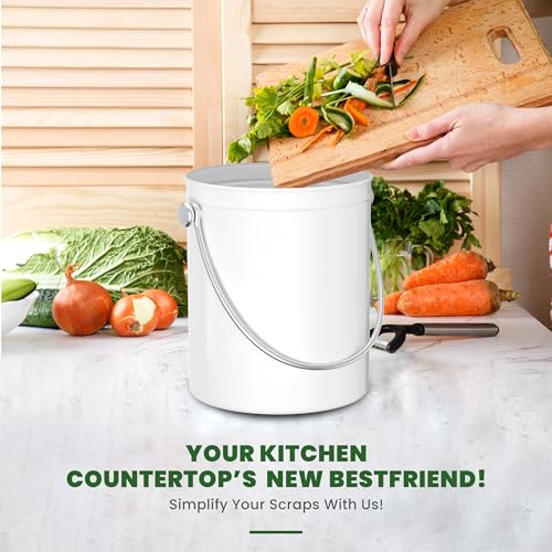 Utopia Kitchen Countertop Compost Bin 1 Gallon, Stainless Steel, White - color: White, size: 1 Gallon (Pack of 1)