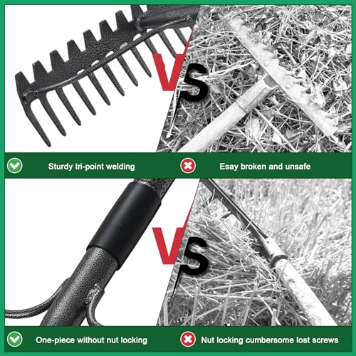 49'' Bow Rake ,17 Tines Metal Head Rakes with Stainless Steel Handle,Heavy Duty Garden Rake for Loosening Soil Gathering Leaf Leveling Lawn Farming Land Management Yarn Thatch Rake - style: 49inch