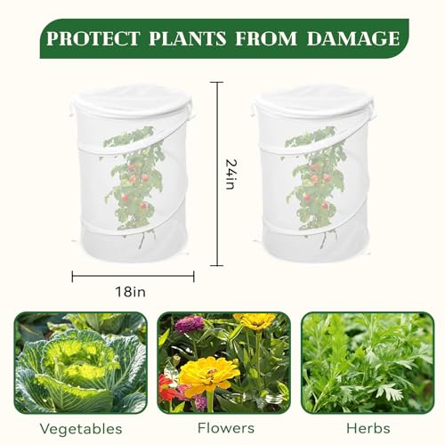 2-Pack Pop Up Plant Covers, Heavy Duty 18"x24" Mesh Plant Cover & Garden Cloche with Ground Stakes, Windproof Plant Protector Tent for Tomato & Strawberry (Protection from Birds & Animals) - size: 18''*24''