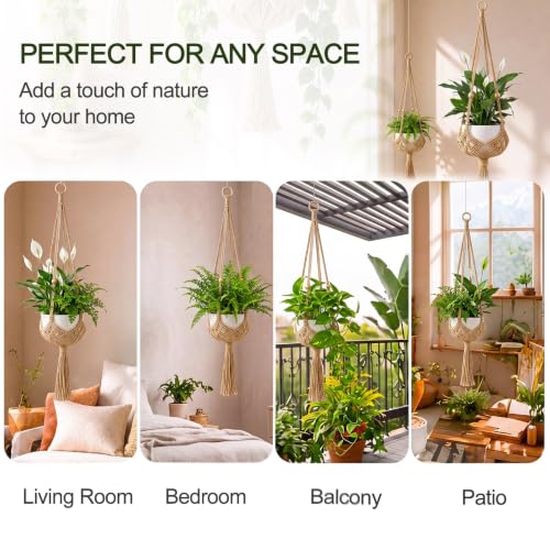 Shappy 1 Pack Boho Macrame Plant Hanger for Indoor - color: Jute Color, size: Style E