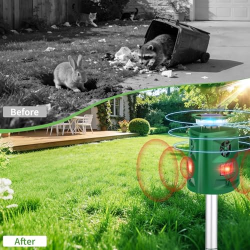 Solar Ultrasonic Squirrel Deer Repellent,Cat Repellent Outdoor,360 ° Solar Animal Repellent with Waterproof IP66 Motion Detection,Skunk Dog Raccoon Repellent Devices for Yard Garden Lawn Outdoor-Olive