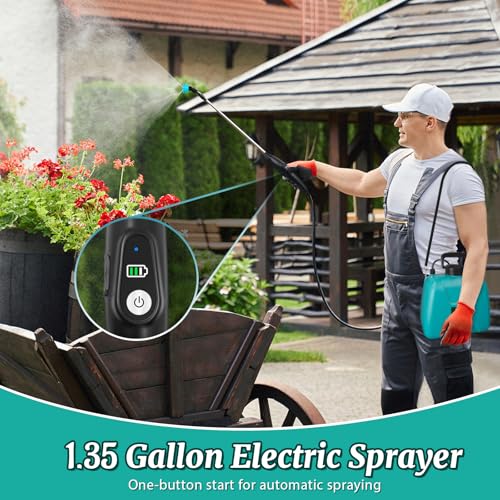 1.35 Gallon Battery Powered Sprayer, Electric Pump Sprayer in Lawn & Garden - color: Blue-green, size: 1.35 Gallon