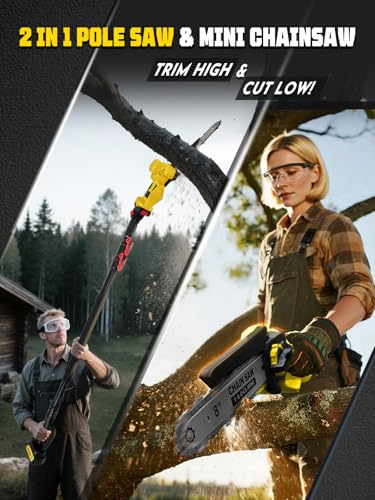 2-in-1 8 & 6 Inch Cordless Pole Saw for Tree Trimming,16FT Max Reach - color: Yellow, size: 8&6inch