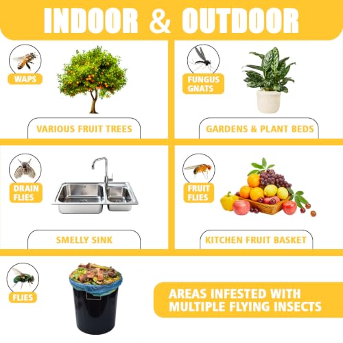 Sticky Fruit Fly Traps Indoor Outdoor, 6pc Yellow Hanging Ball Bug Catcher - color: Yellow with base