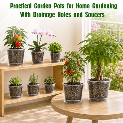 MIXC 12/10/8/6/5 Inch 20 Pack Clear Nursery Pots with Drainage & Sacuer - size: 12/10/8/6/5 IN*20 Pack