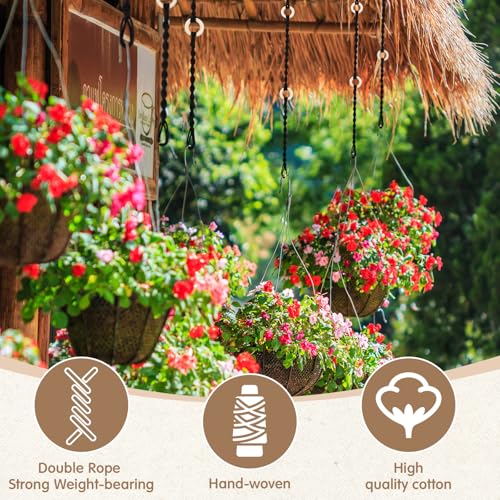 6 Pack Adjustable Macrame Plant Hanger Extender Handmade Woven Hanging Basket Extenders Connectable Rope Hanging Extension with Wooden Ring for Indoor Outdoor Plant Pot Holder(Black) - color: Black