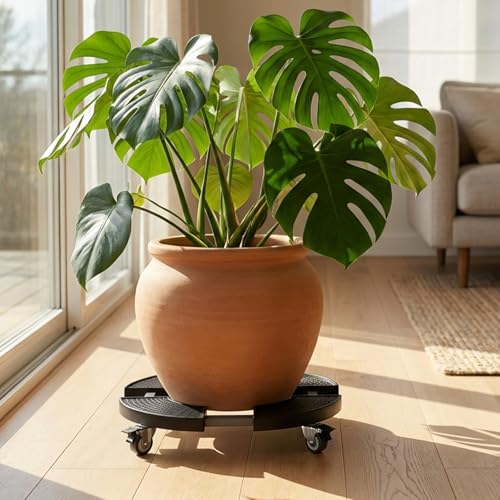 Adjustable Plant Caddy with Wheels, 15–22 Inch Heavy Duty Rolling Plant Stand, Lockable Casters, 440–500 lbs Capacity, Large Plant Dolly for Indoor Outdoor Flower Pot Mover, Black - size: Plastic