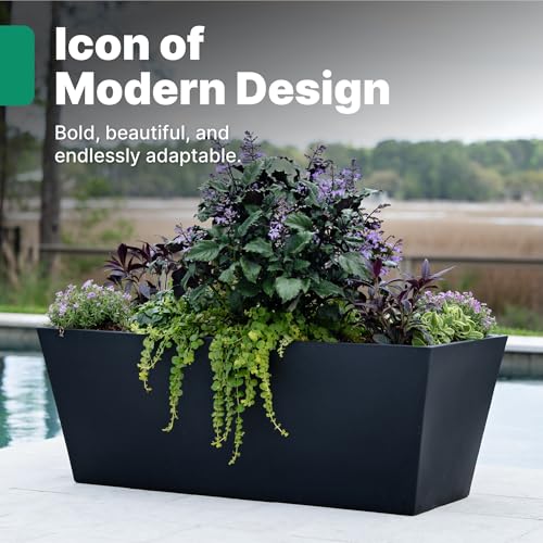 Step2 Tremont Trough Planter 2-Pack, Large Resin Planters for Outdoor Plants, Self-Watering, Black - color: Onyx Black, size: 2-Pack, style: Trough