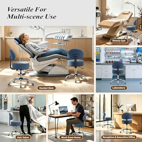 Ergonomic Rolling Drafting Stool with Backrest Lumbar Support - color: Blue, style: Classic