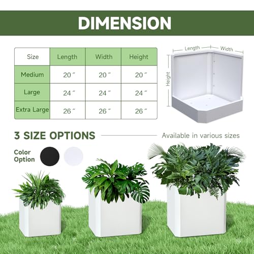 Metal Planter Box 24”L x 24"W x 24"H Large Square Steel Planter Box - color: White, size: 24"Lx24"Wx24"H