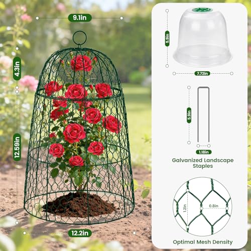 12 Pack XL Metal Garden Cloches for Plants, 17" Tall Chicken Wire Cloches - color: Green - 12 Pack