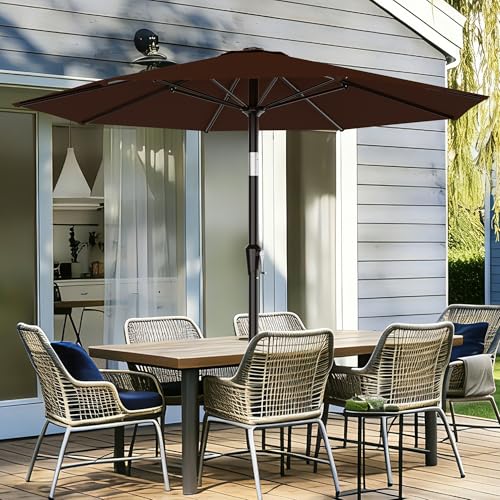 AreShark 9FT Outdoor Patio Umbrella with Tilt and Crank, Brown - color: Brown, size: 9ft