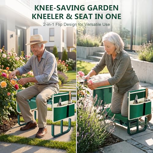 AUROPEAK Garden Kneeler and Seat, 7-Level Adjustable Stool with Handles