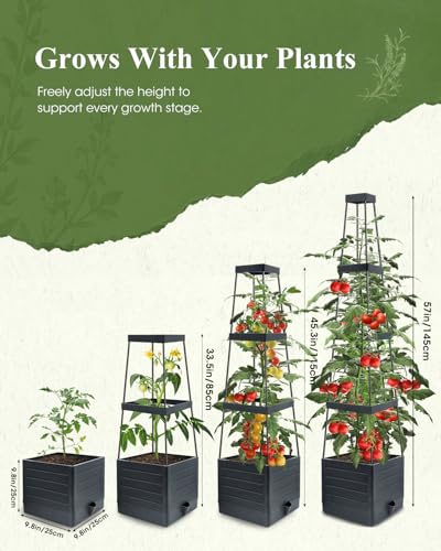 2-Pack Tomato Planter with Trellis, 57" Self-Watering Raised Garden Bed Planter Box, Tomato Cages for Indoor & Outdoor Climbing Plants, Vines, Vegetables, and Flowers (57x9.8x9.8IN)
