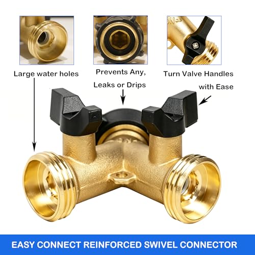 LIULO TOOL 2 Pack Brass Garden Hose Splitter 2 Way, Hose Y Splitter 3/4 Inch Heavy Duty Brass Hose Connector Tap Splitter, Hose Spigot Adapter 2 Valves with Rubber Washers - size: 2 Pack
