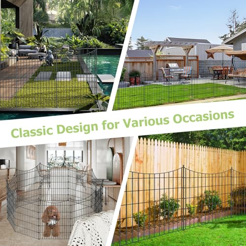10 Panel No Dig Metal Garden Fence 40"H x 23.6'L Dog Fence Outdoor for Yard - size: 10pc 23.6 ft(L) X 40 in(H)-Concave