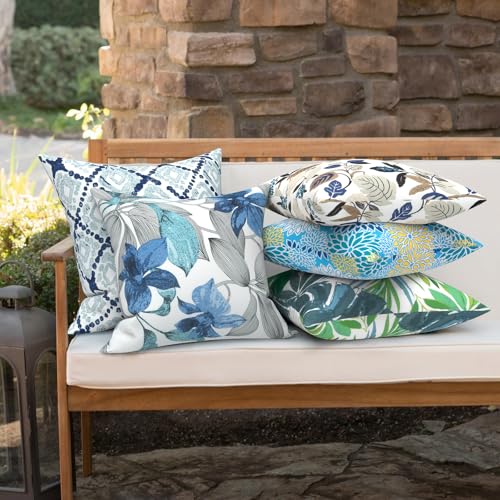 Outdoor 16x16 Inch Throw Pillow Covers Set of 2, All Weather Square Pillow Cases, Patio Cushion Pillow of Home Furniture Use, Clemens Noir Blue - color: Clemens Noir Blue, size: 16" x 16" (Pack of 2)