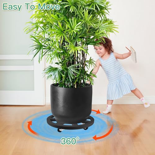 16" Plant Caddy with Wheels, 2 Pack Metal Rolling Plant Stand Round - size: 16''/2 Round