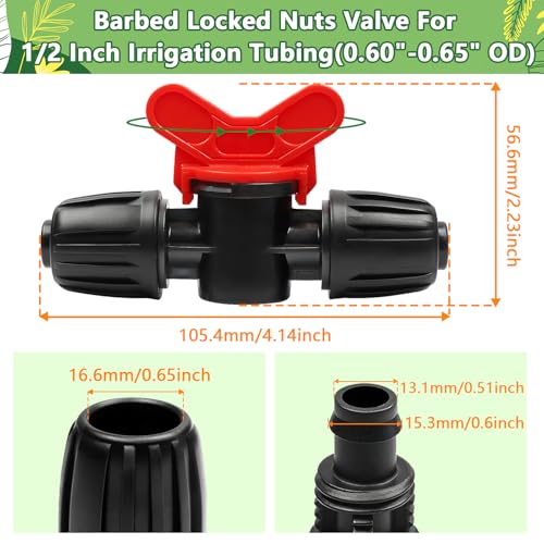 13 Pcs 1/2 Inch Drip Irrigation Shut Off Valves, Drip Line Lock Nut Barbed Switch Valve Connectors For 1/2 Inch Drip Tubing (0.60"-0.65" OD) Garden System Anti-drop Water Flow Control Parts - size: 1/2 inch Valve
