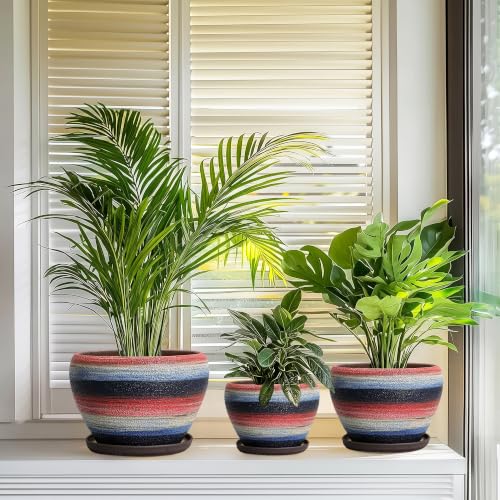 6+8+10 Inch Ceramic Planter, Ceramic Plant Pots Indoor, Rainbow - color: Rainbow
