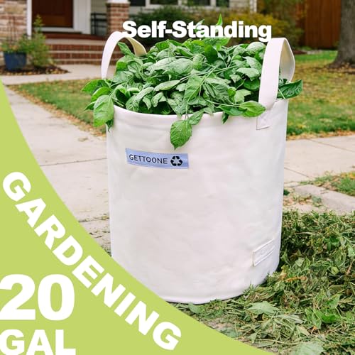 Collapsible Canvas Garden Bag 20 Gallon, Heavy Duty Reusable Lawn and Leaf Yard Waste Bag with 4 Handles, Tear-Resistant for Lawn Clippings, Storage, Moving - color: 18”D x 18”H
