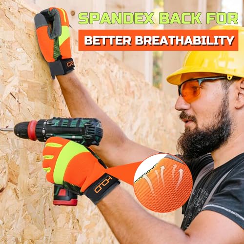 AIGEVTURE Hi-Vis Reflective Work Gloves Enhanced Visibility Impact Protection Safety Work Gloves Touchscreen Yellow Orange - color: Hi-vis, size: Medium (Pack of 1)