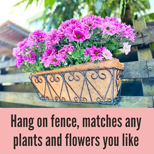 LaLaGreen Metal Wall Planter (16 in, 2 Pack) Black Coco Liner Flower Boxes - size: 16" (41cm)x2 Pack