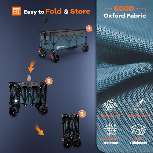 Originsure 300L Beach Wagon Cart Foldable with Big Wheels,560lbs,Grey&Blue - color: Grey&blue
