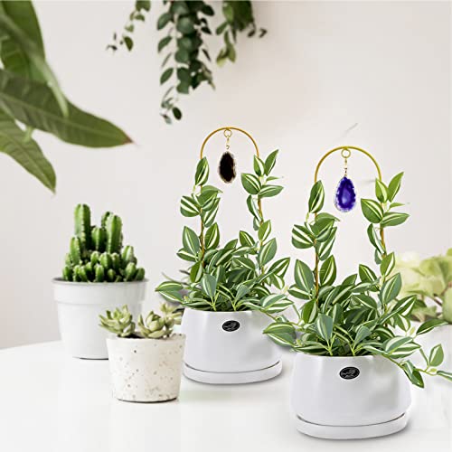 2PCS Small Gold Plant Trellis for Indoor Potted Climbing Plants with Agate - color: 02-Purple Black