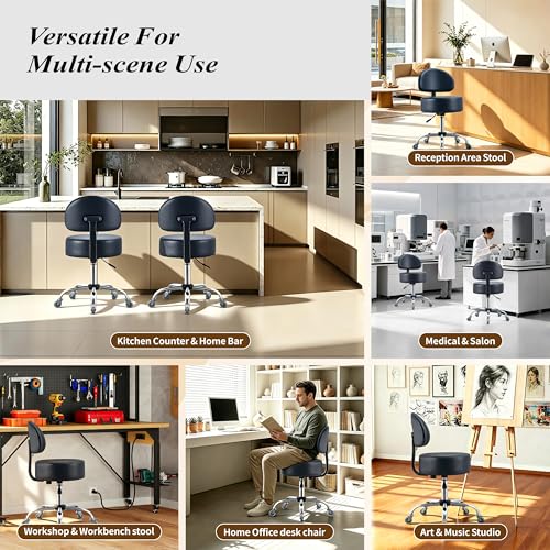 Ergonomic Rolling Drafting Stool with Backrest Lumbar Support - color: Black, style: Classic