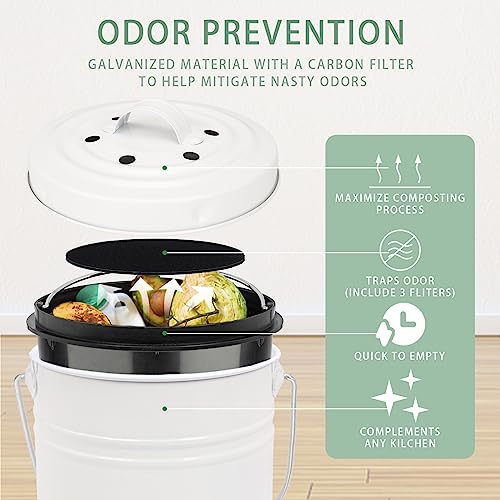 MUMTOP Compost Bin for Kitchen Countertop,1.3 Gal Metal Compost Container - color: White