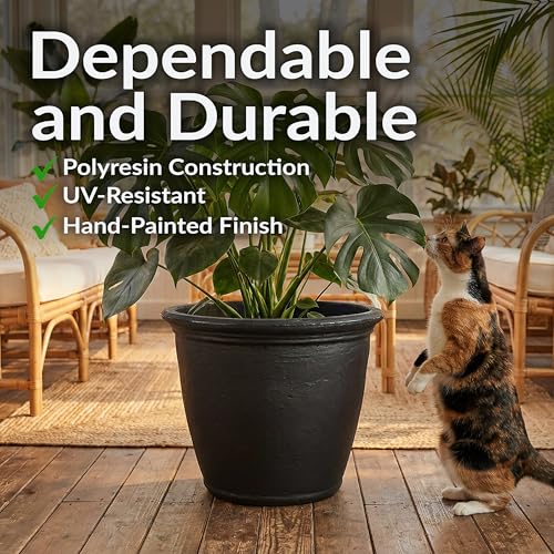 Sunnydaze Anjelica 24'' Large Plastic Planter Pot for Plants, Black - color: Matte Black, size: 24 in
